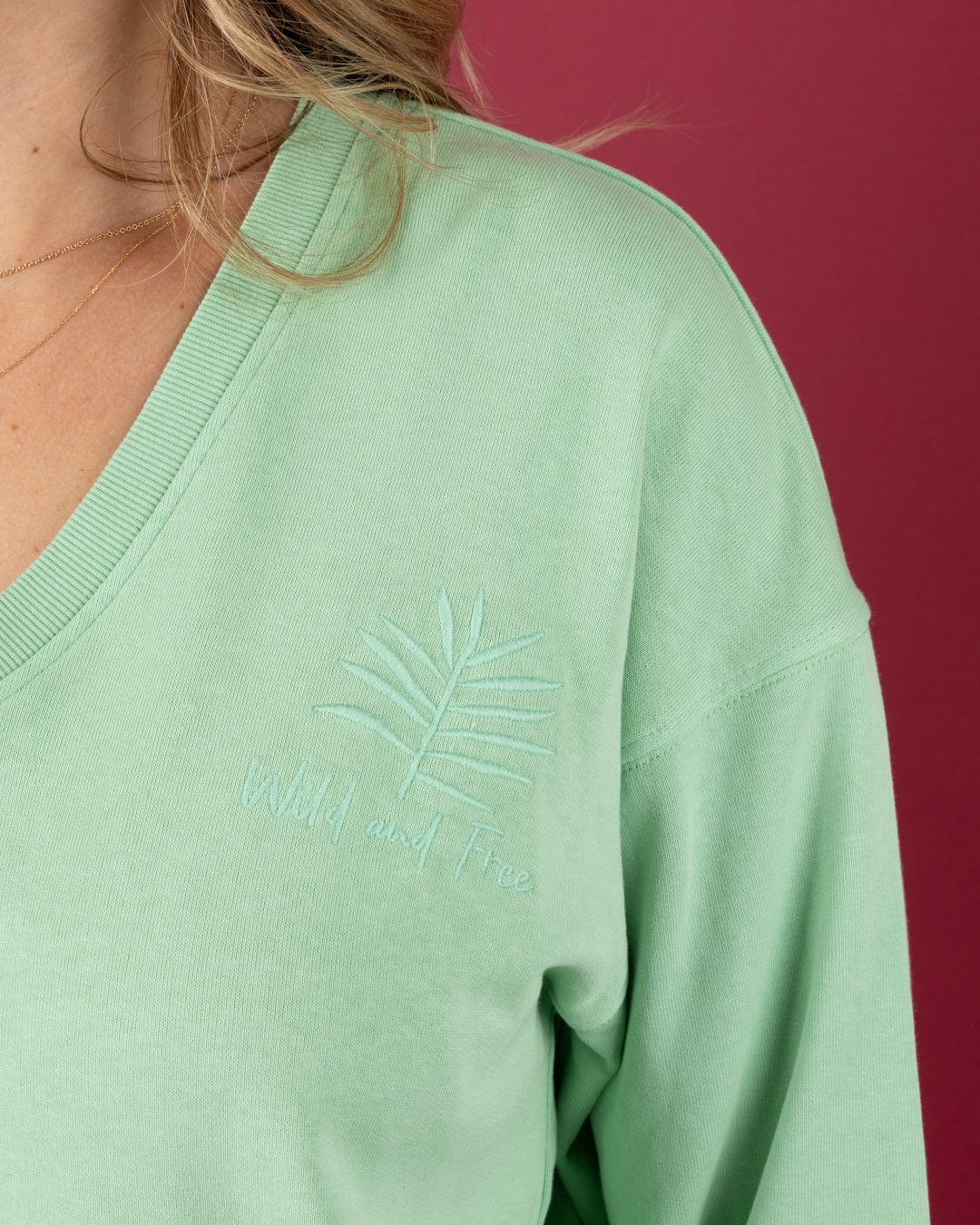 Penny Womens V-Neck Sweatshirt in Light Green - Image 10