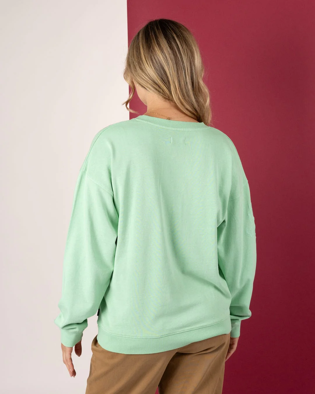Penny Womens V-Neck Sweatshirt in Light Green - Image 5