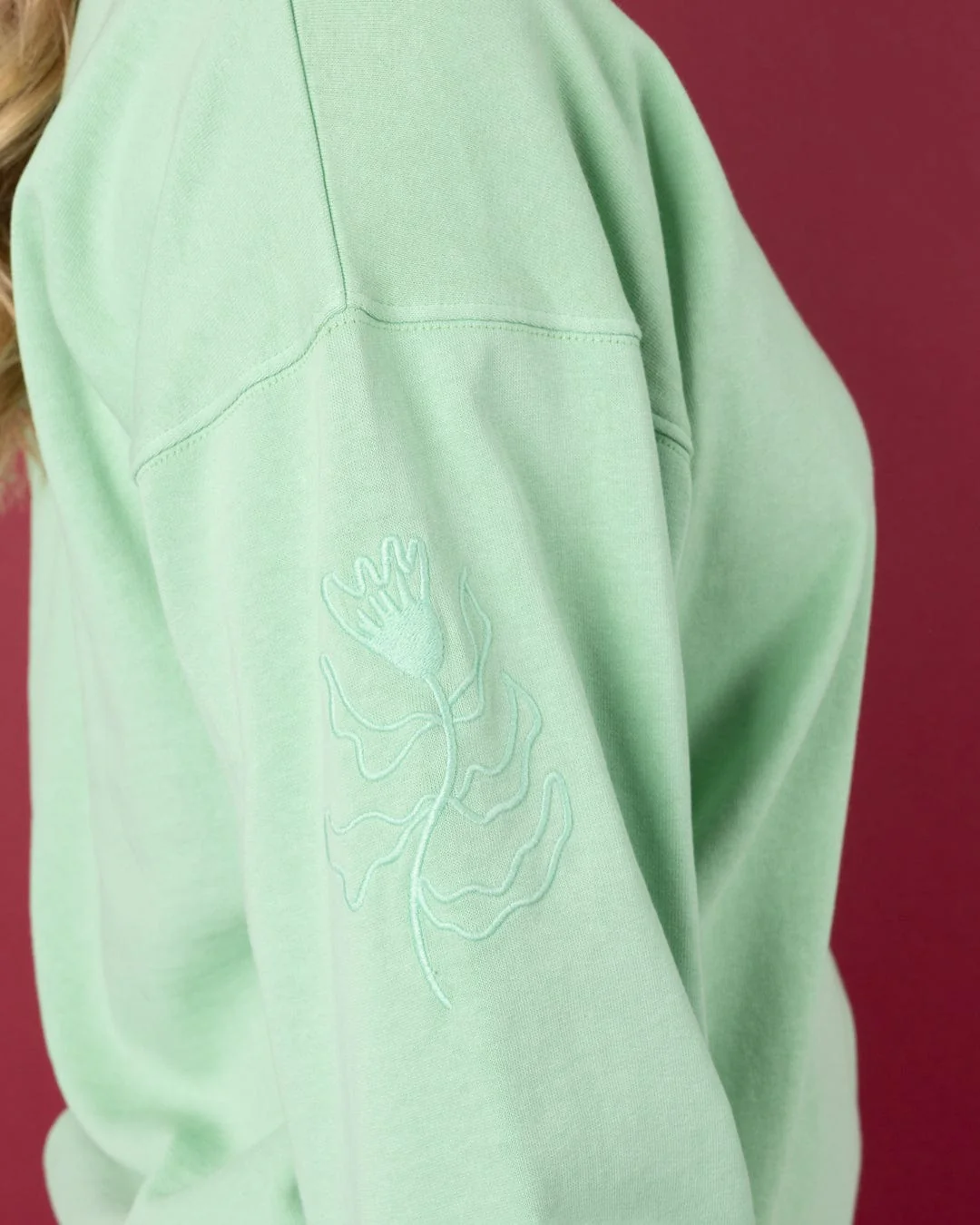 Penny Womens V-Neck Sweatshirt in Light Green - Image 9