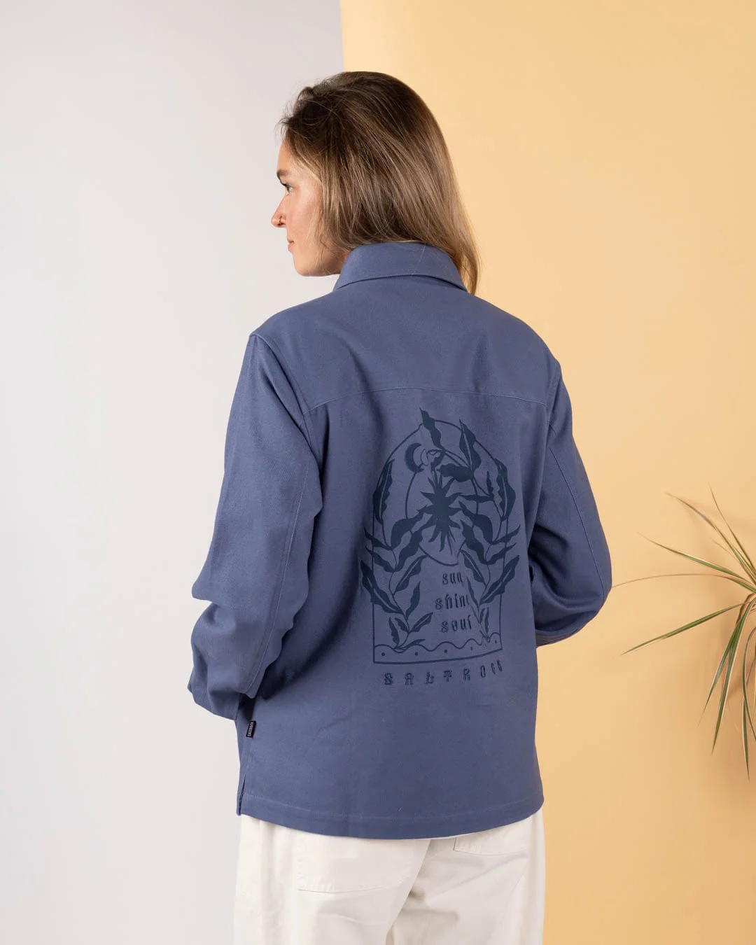 Peta Womens Lightweight Canvas Shacket in Blue - Image 3
