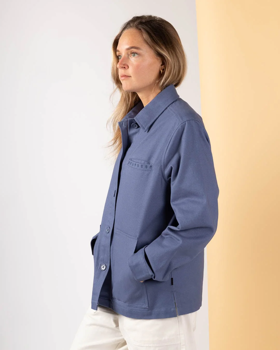 Peta Womens Lightweight Canvas Shacket in Blue - Image 8
