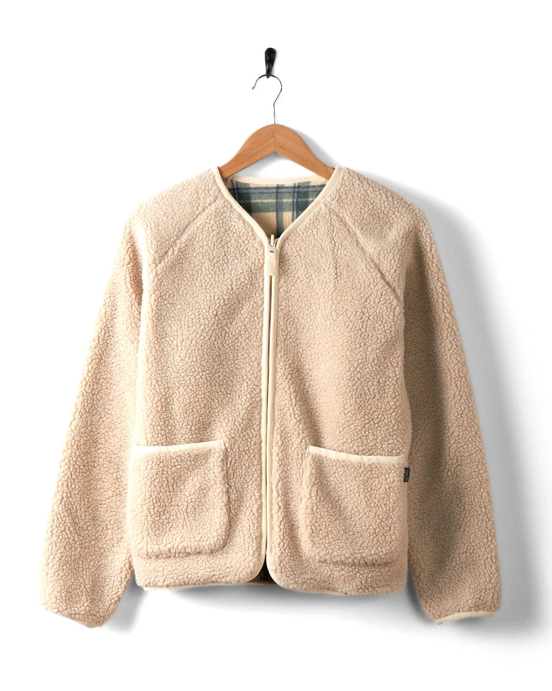 Piper Womens Reversible Zip Collarless Fleece in Cream - Image 3