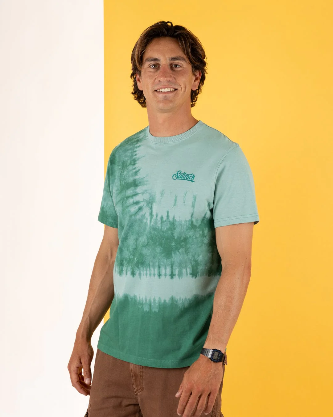Pitcher Embroidery Mens Tie Dye T-Shirt -Green - Image 2