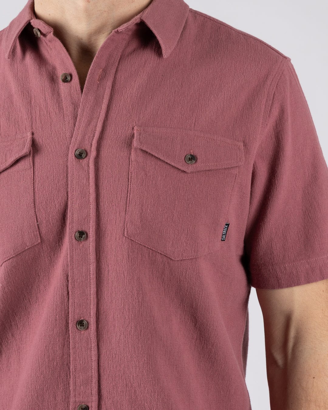 Polperro Mens Short Sleeve Shirt in Dark Pink - Image 3