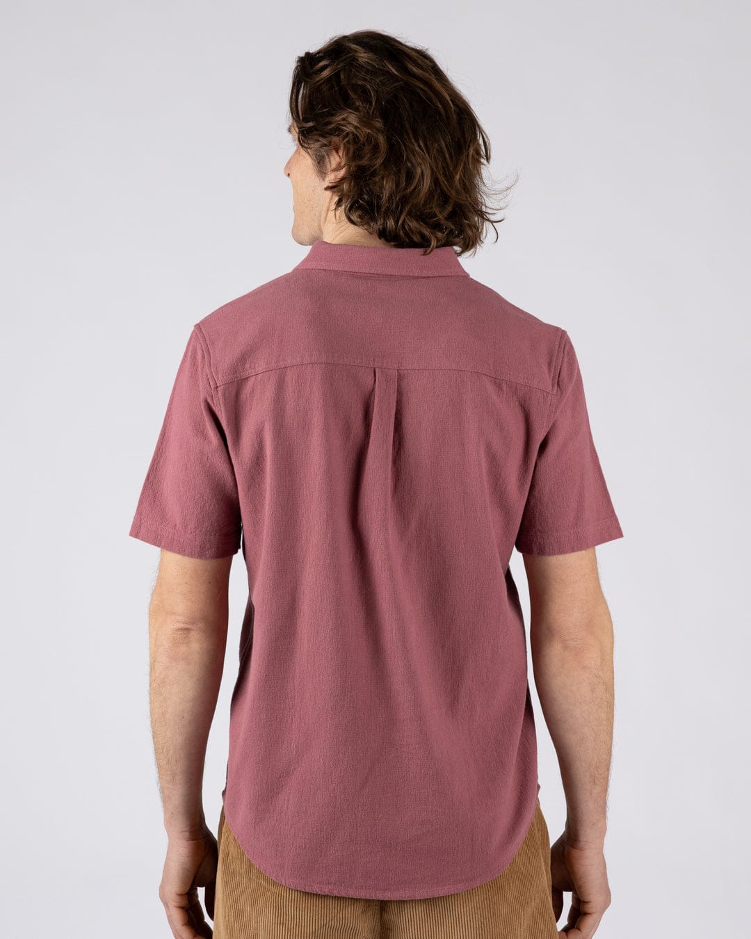 Polperro Mens Short Sleeve Shirt in Dark Pink - Image 4