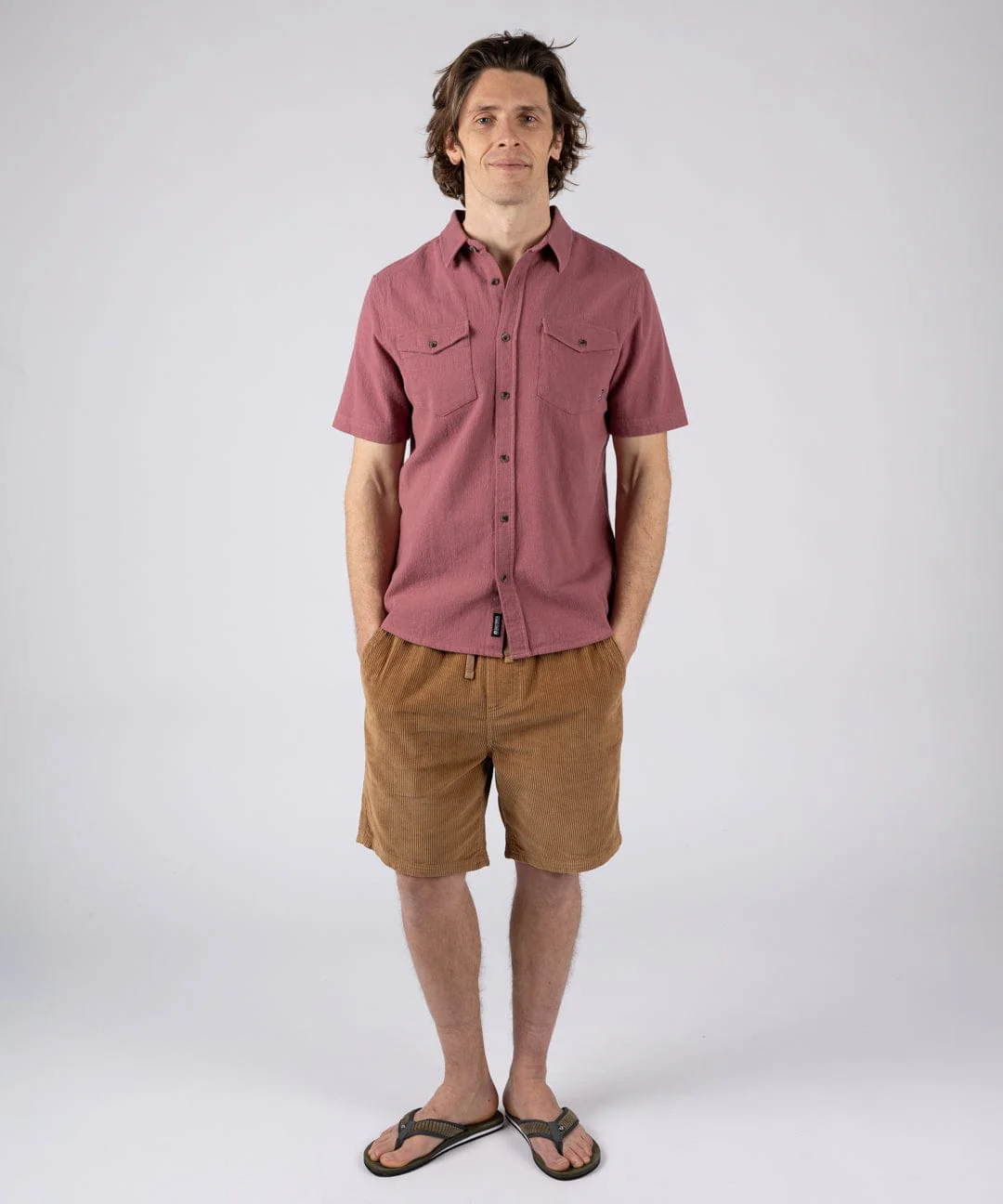 Polperro Mens Short Sleeve Shirt in Dark Pink - Image 6