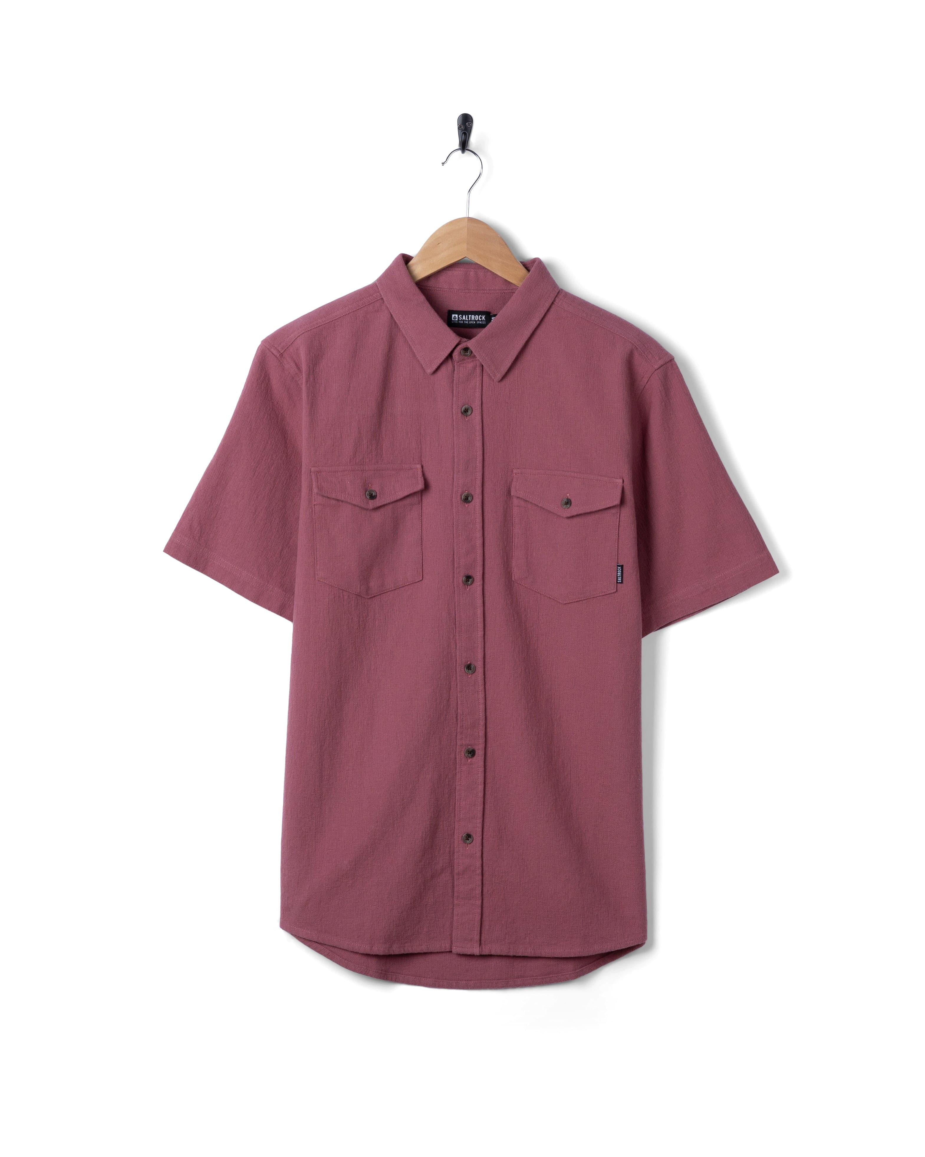 Polperro Mens Short Sleeve Shirt in Dark Pink - Image 7