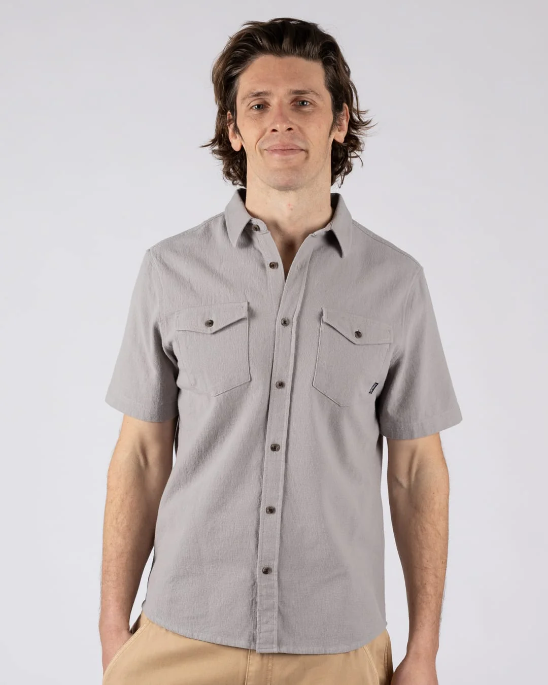 Polperro Mens Short Sleeve Shirt in Grey