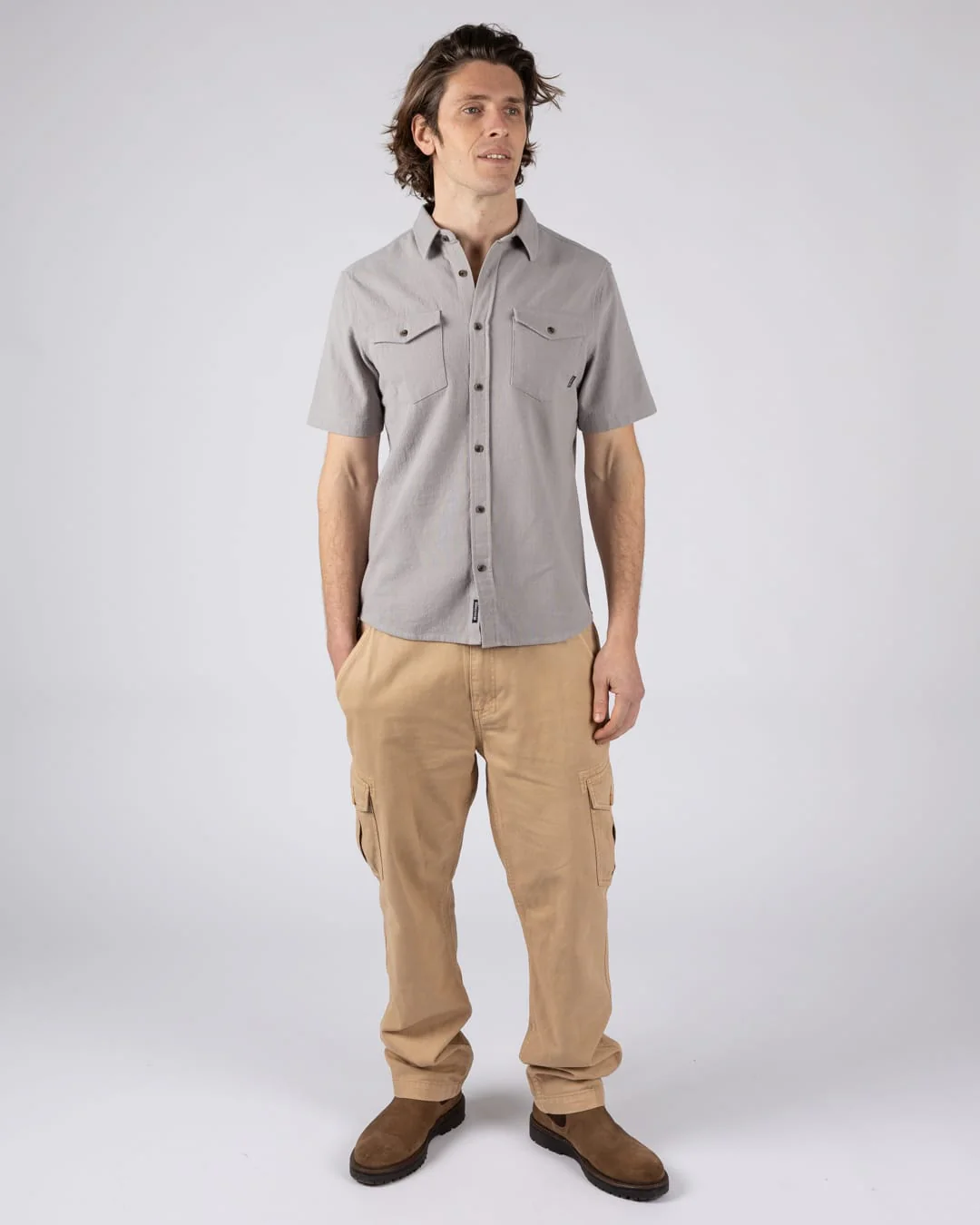 Polperro Mens Short Sleeve Shirt in Grey - Image 3