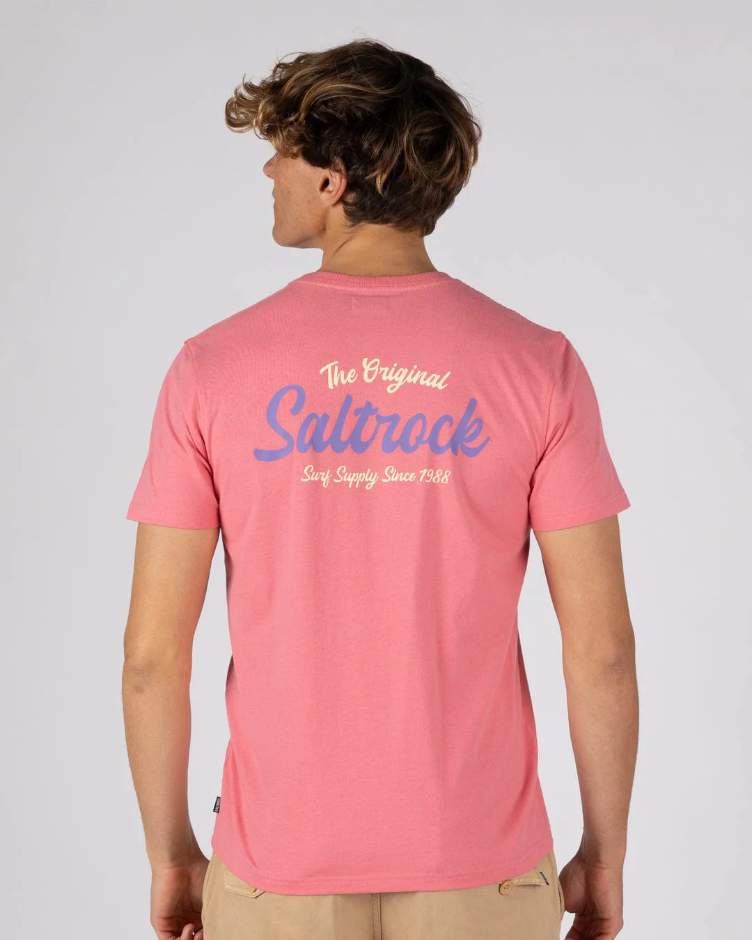 Postcard Script Mens Short Sleeve T-Shirt in Bright Pink
