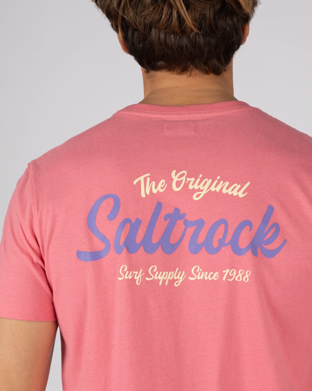 Postcard Script Mens Short Sleeve T-Shirt in Bright Pink - Image 3