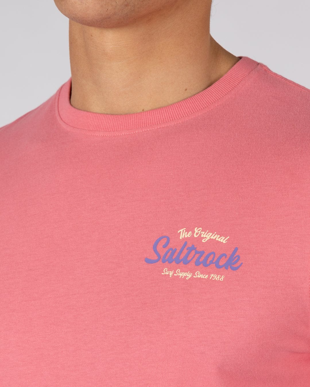 Postcard Script Mens Short Sleeve T-Shirt in Bright Pink - Image 4