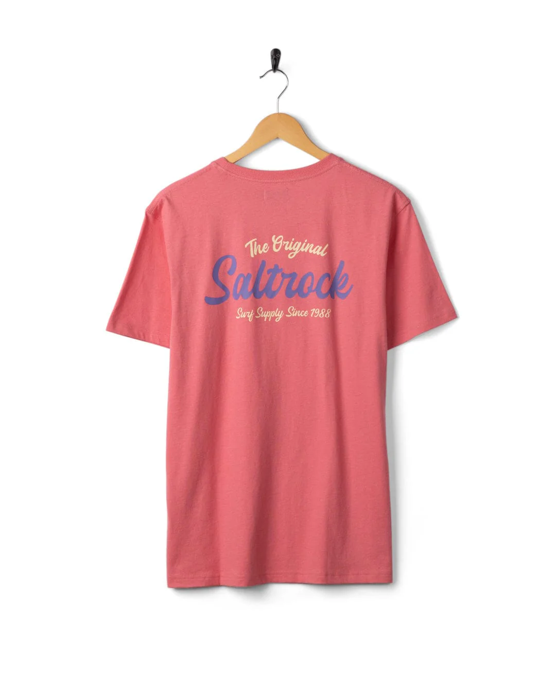 Postcard Script Mens Short Sleeve T-Shirt in Bright Pink - Image 5