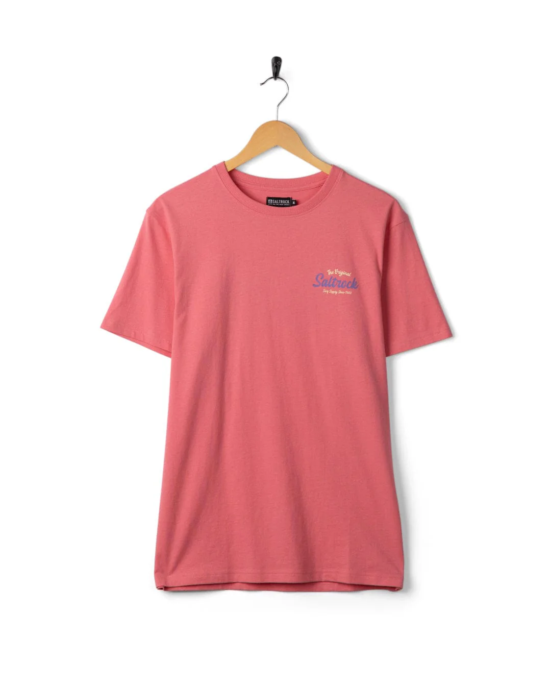 Postcard Script Mens Short Sleeve T-Shirt in Bright Pink - Image 6