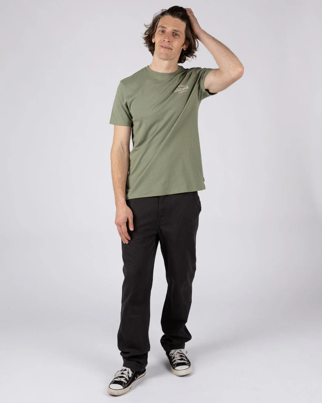 Postcard Script Mens Short Sleeve T-Shirt in Green - Image 4