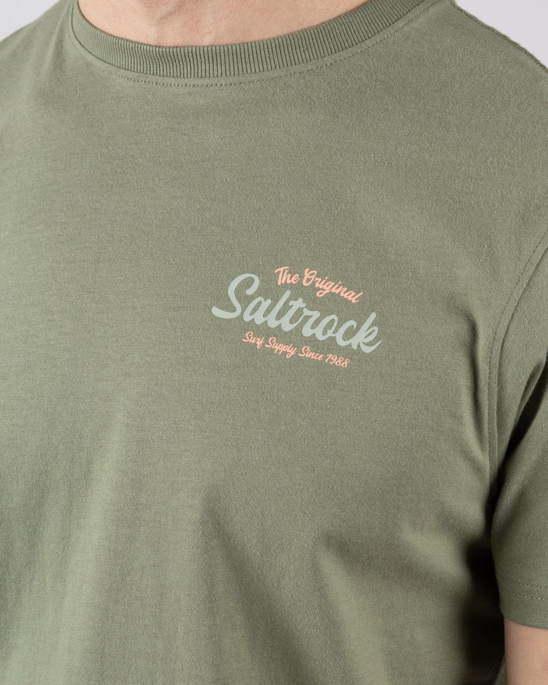 Postcard Script Mens Short Sleeve T-Shirt in Green - Image 5