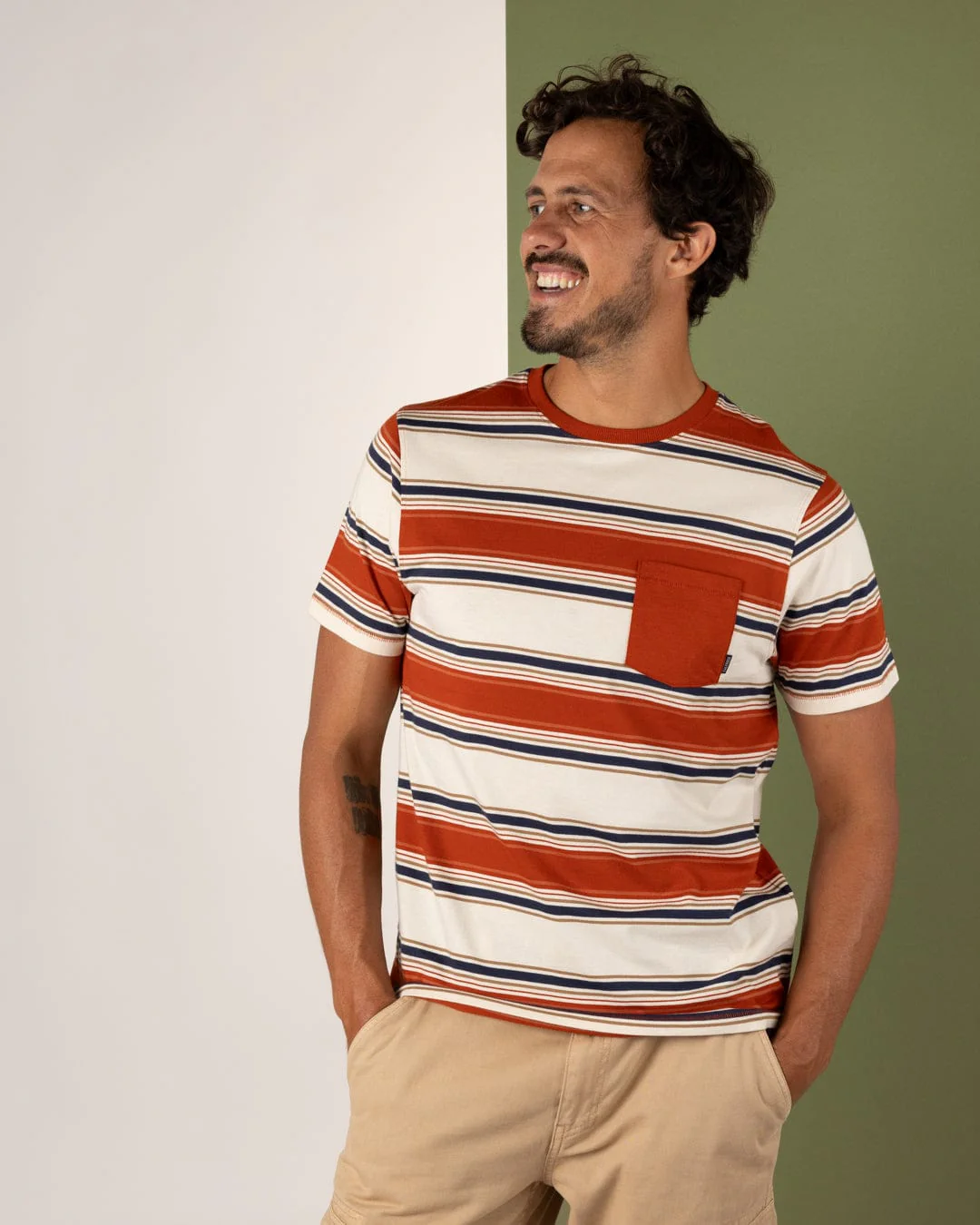 Race Mens Striped T-Shirt in Orange
