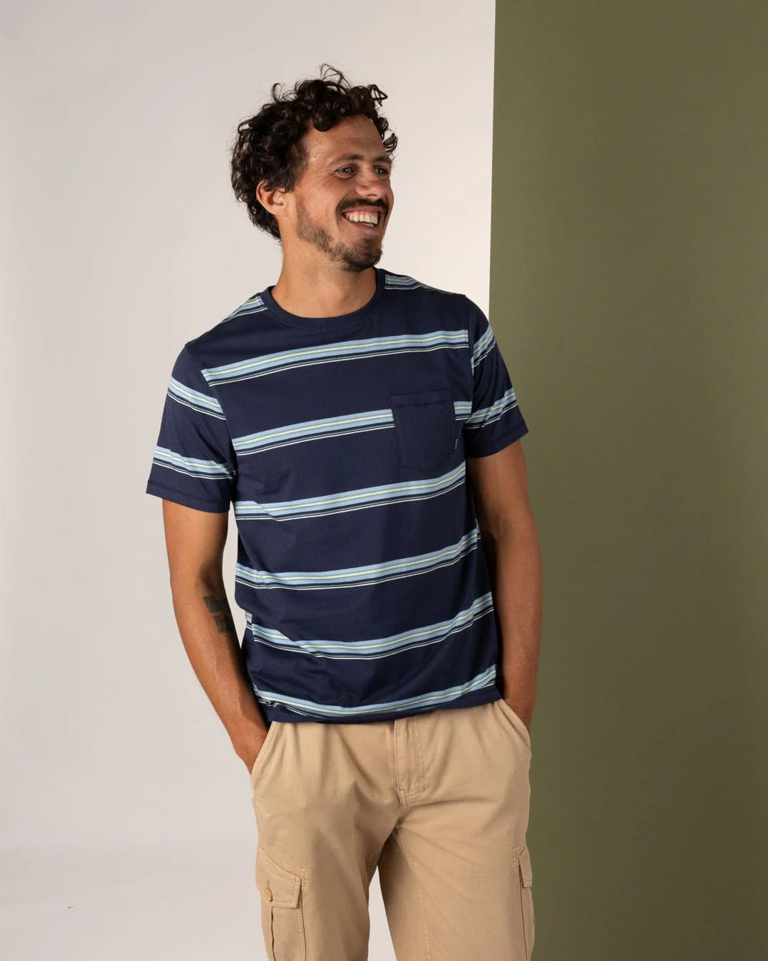 Race Mens Striped T-Shirt in Blue