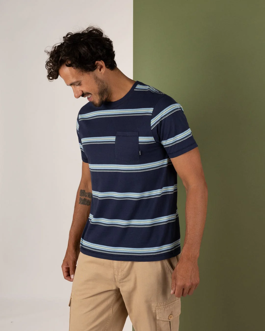 Race Mens Striped T-Shirt in Blue - Image 3