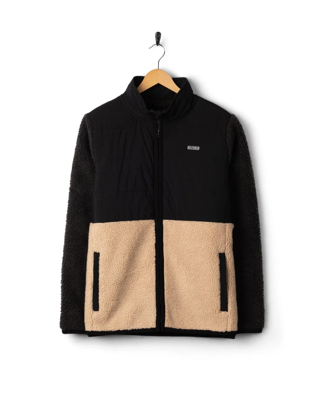 Rafe Mens Zip Fleece in Black/Beige - Image 10