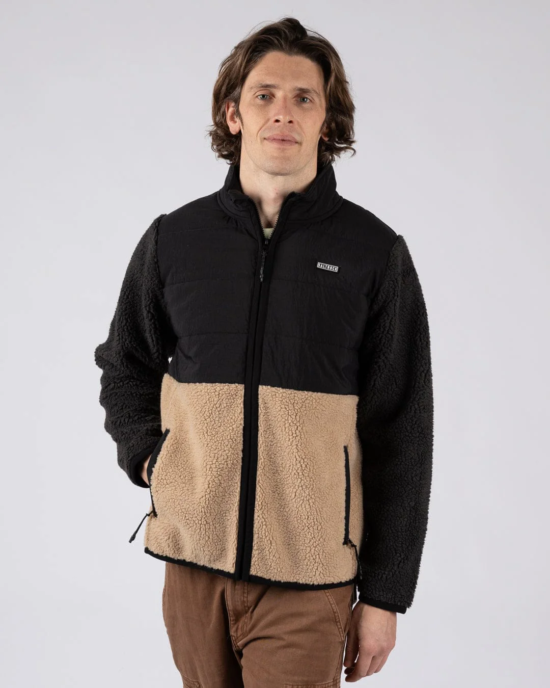 Rafe Mens Zip Fleece in Black/Beige - Image 11