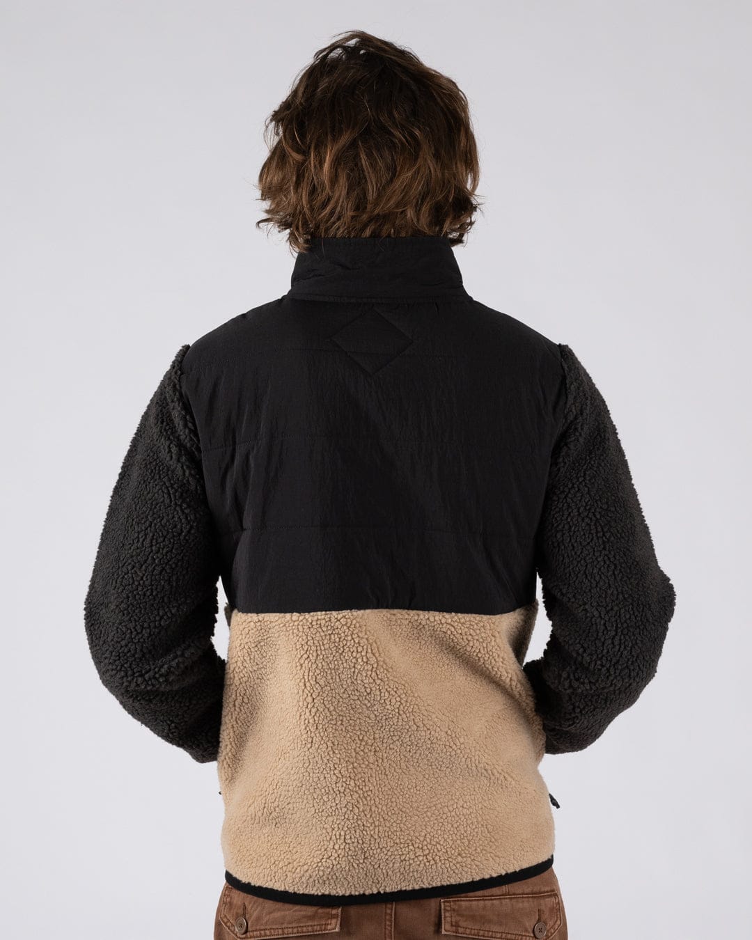Rafe Mens Zip Fleece in Black/Beige - Image 12