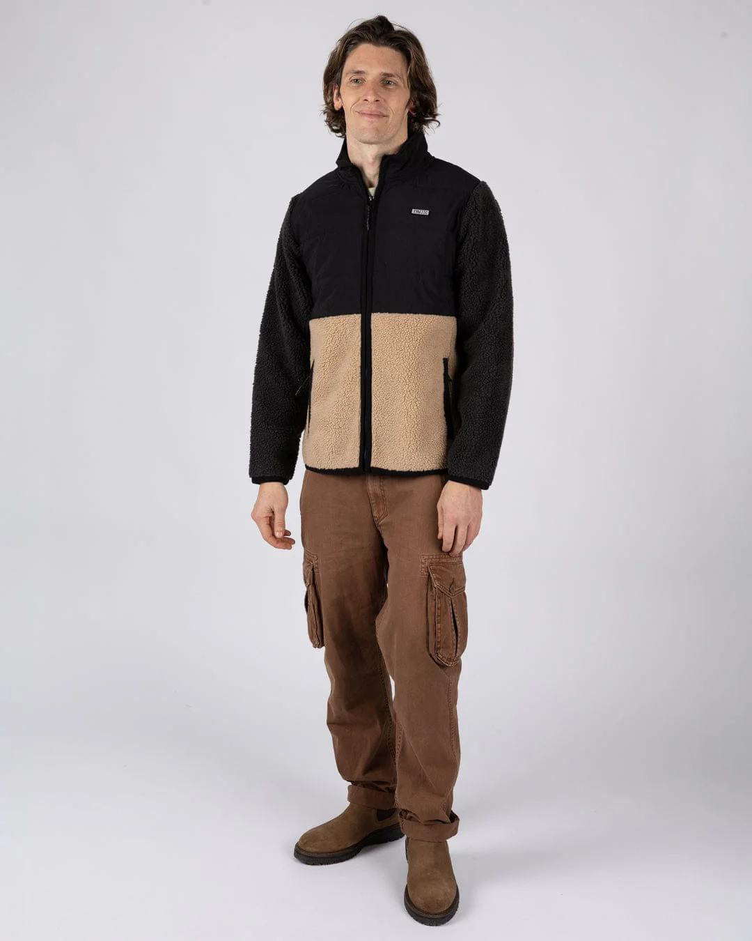Rafe Mens Zip Fleece in Black/Beige - Image 15