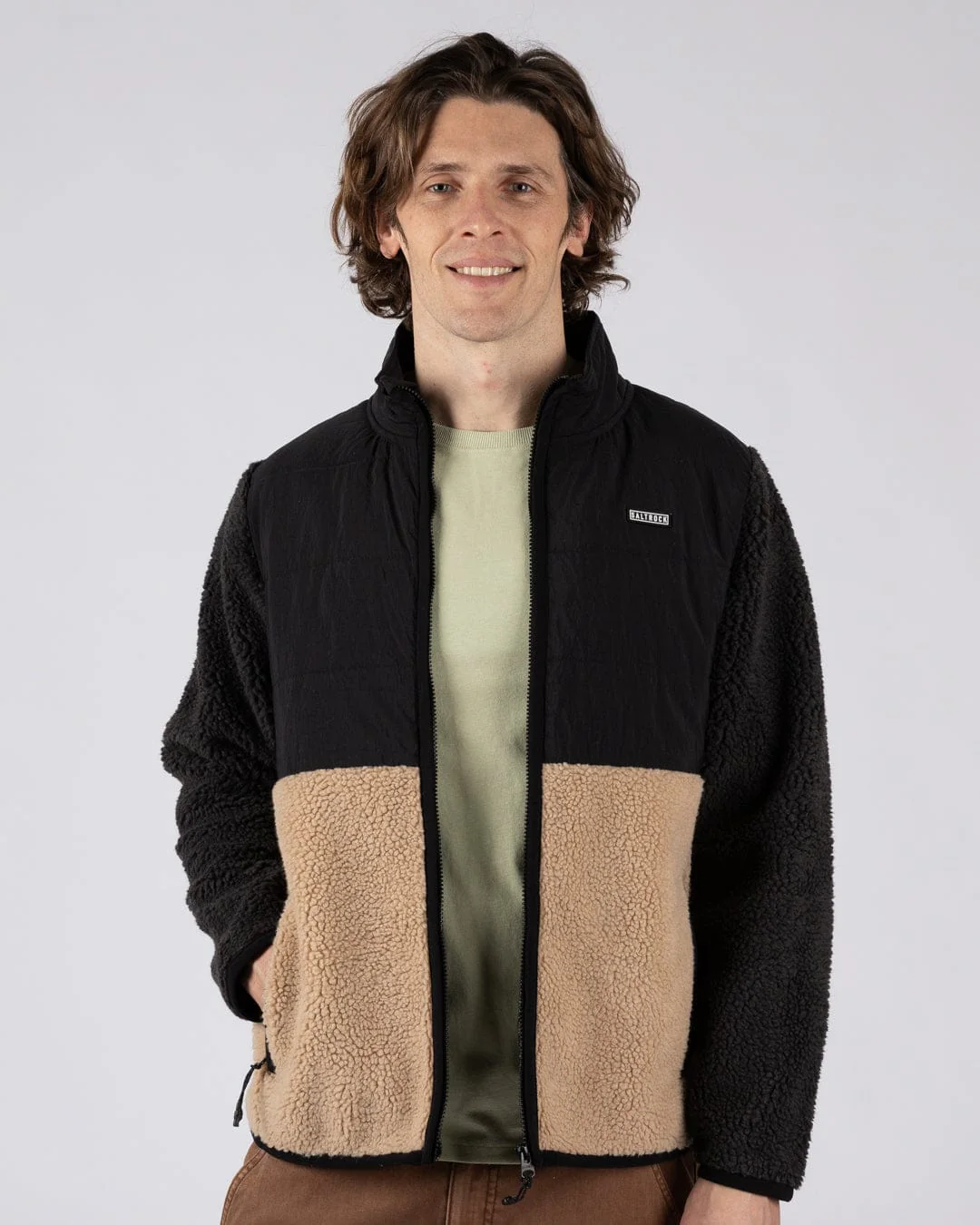 Rafe Mens Zip Fleece in Black/Beige - Image 2