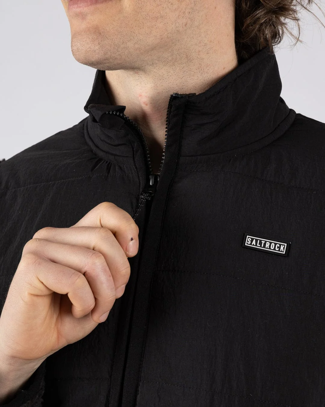 Rafe Mens Zip Fleece in Black/Beige - Image 9