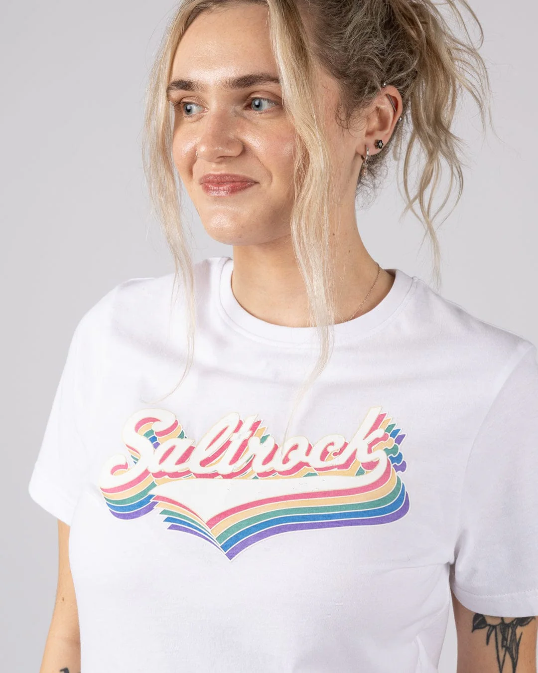 Rainbow Script  Womens Short Sleeve T-Shirt in White