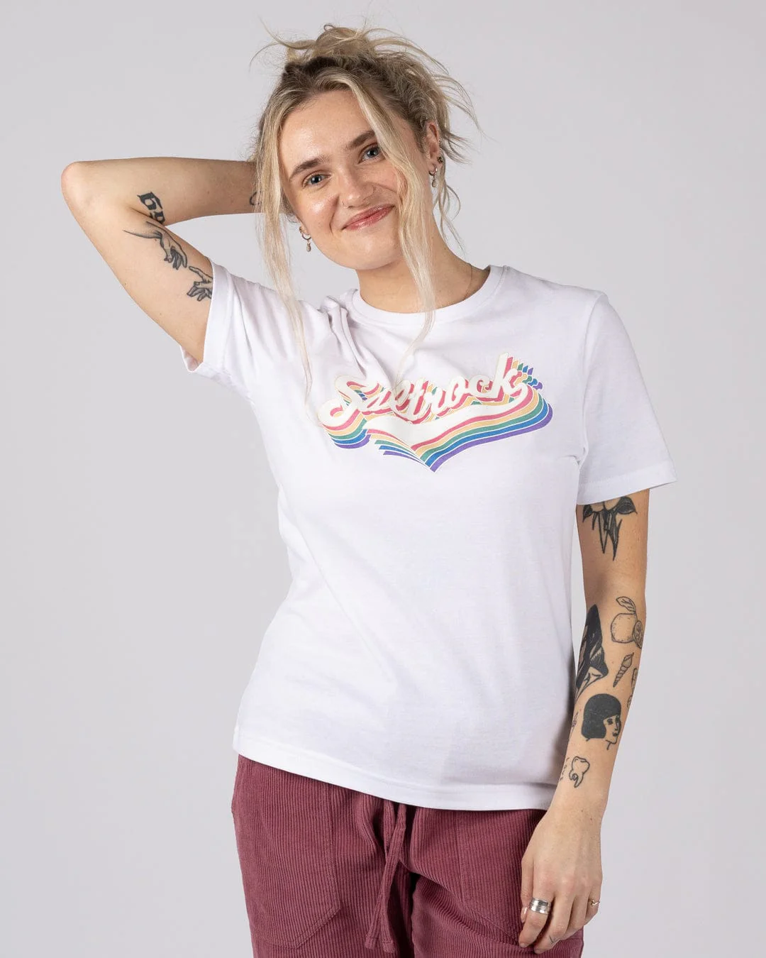 Rainbow Script  Womens Short Sleeve T-Shirt in White - Image 2