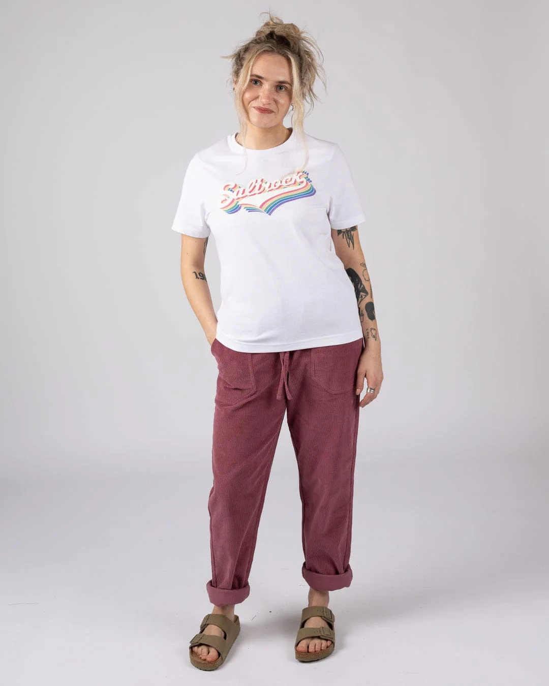 Rainbow Script  Womens Short Sleeve T-Shirt in White - Image 4