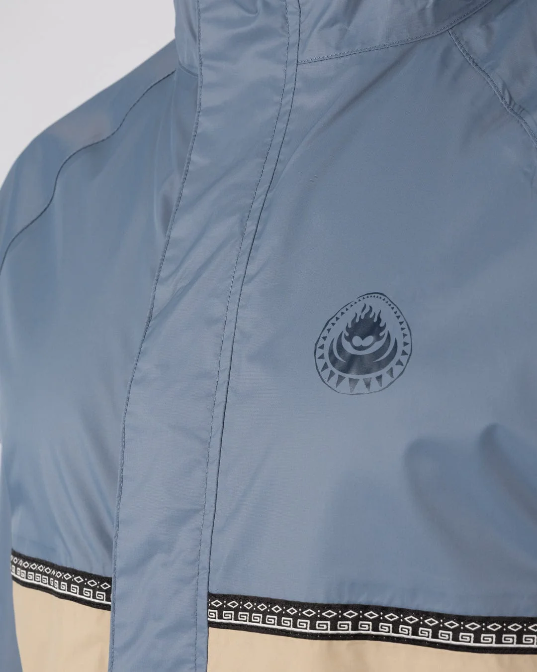 Rainer Tribal Mens Waterproof Packable Rain Jacket in Blue/Beige - Image 13