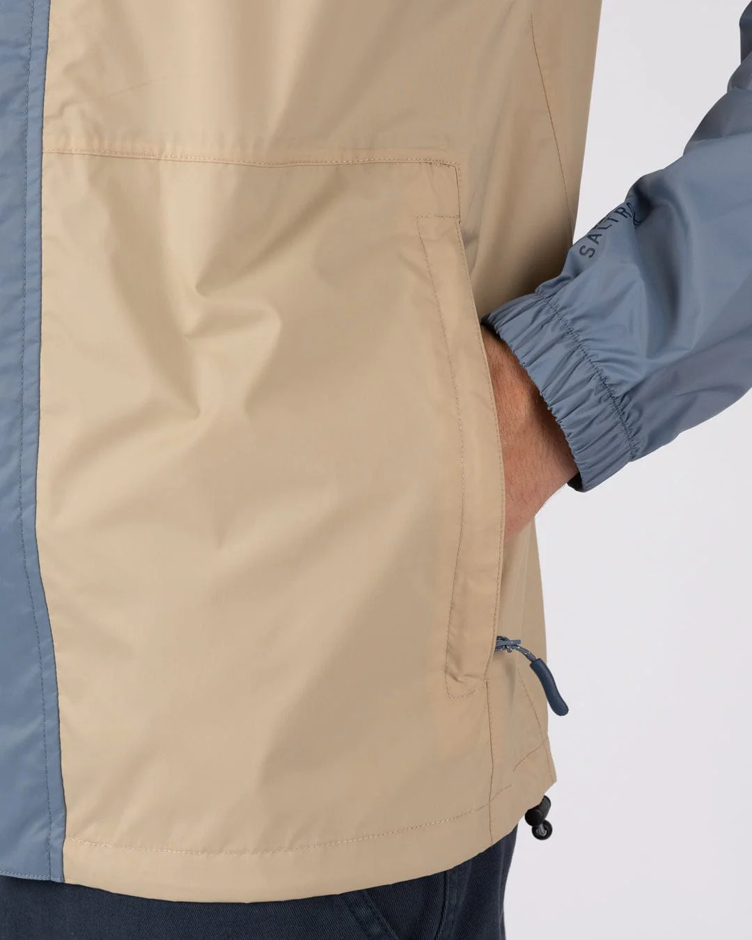 Rainer Tribal Mens Waterproof Packable Rain Jacket in Blue/Beige - Image 14