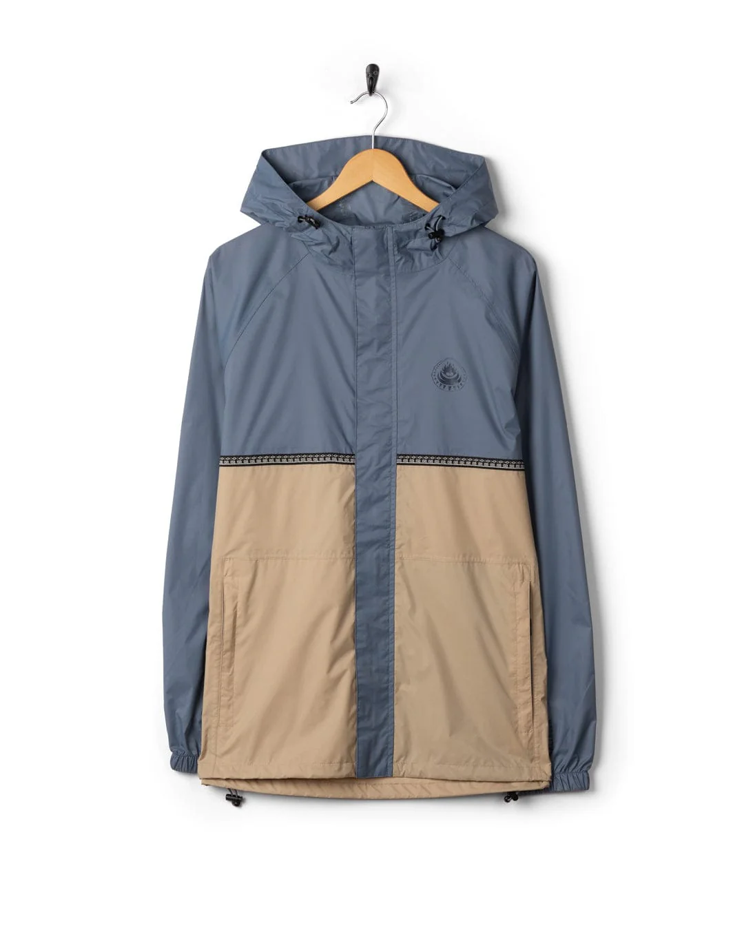 Rainer Tribal Mens Waterproof Packable Rain Jacket in Blue/Beige - Image 15