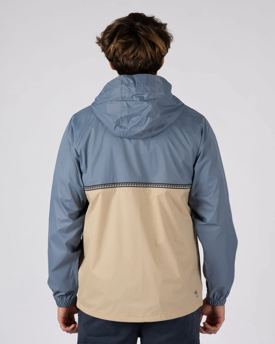 Rainer Tribal Mens Waterproof Packable Rain Jacket in Blue/Beige - Image 9