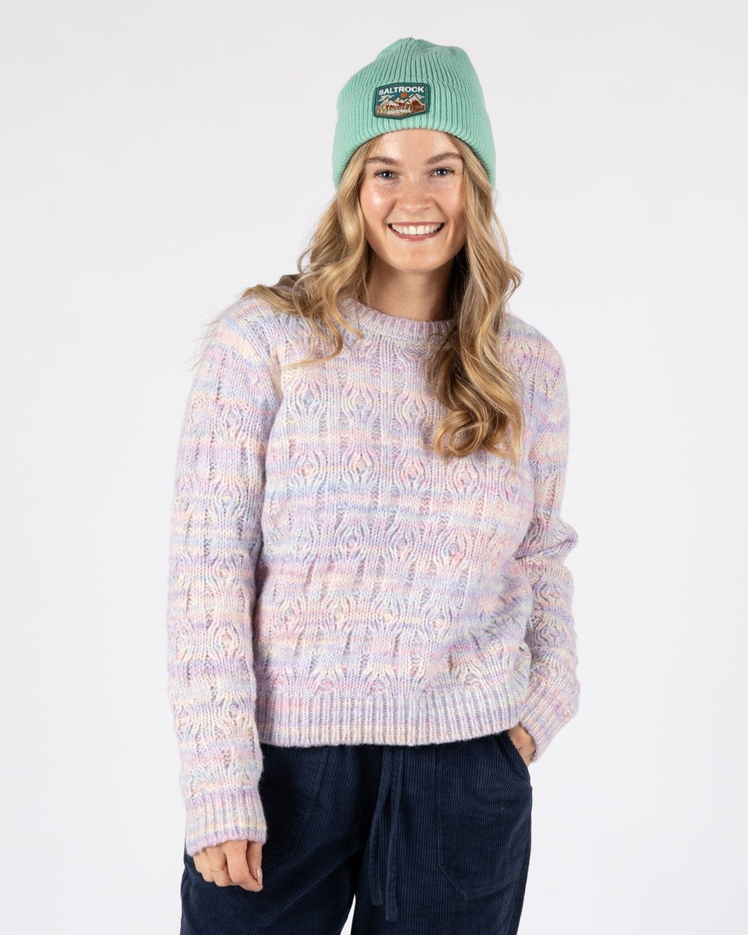 Reeny Womens Pastel Cable Jumper in Purple - Image 11