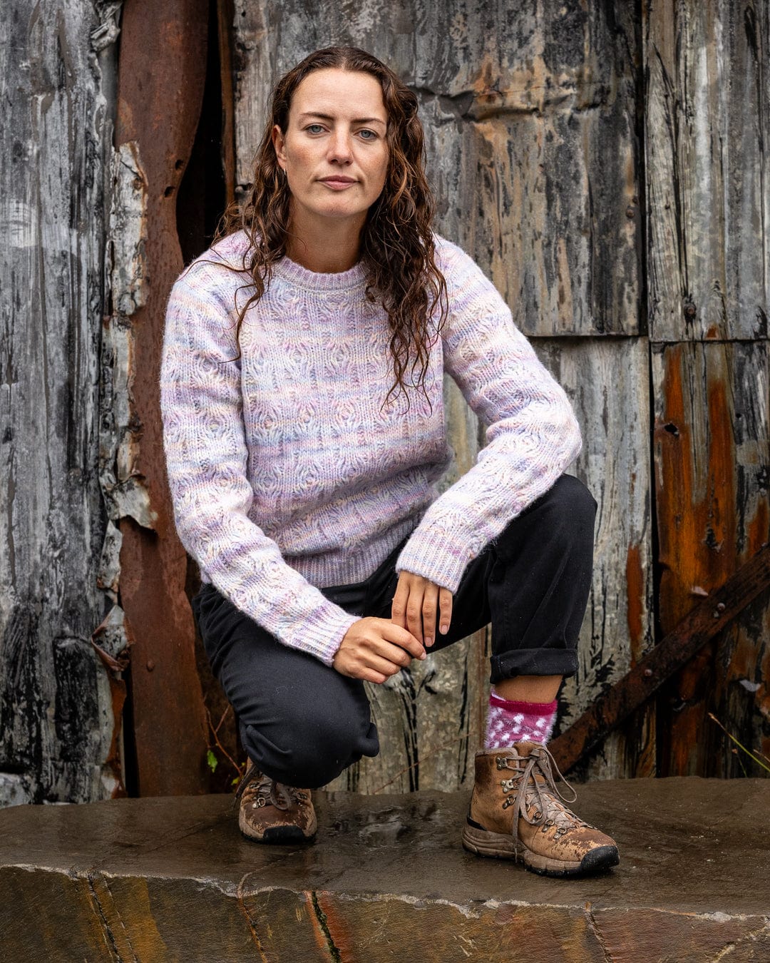 Reeny Womens Pastel Cable Jumper in Purple - Image 5