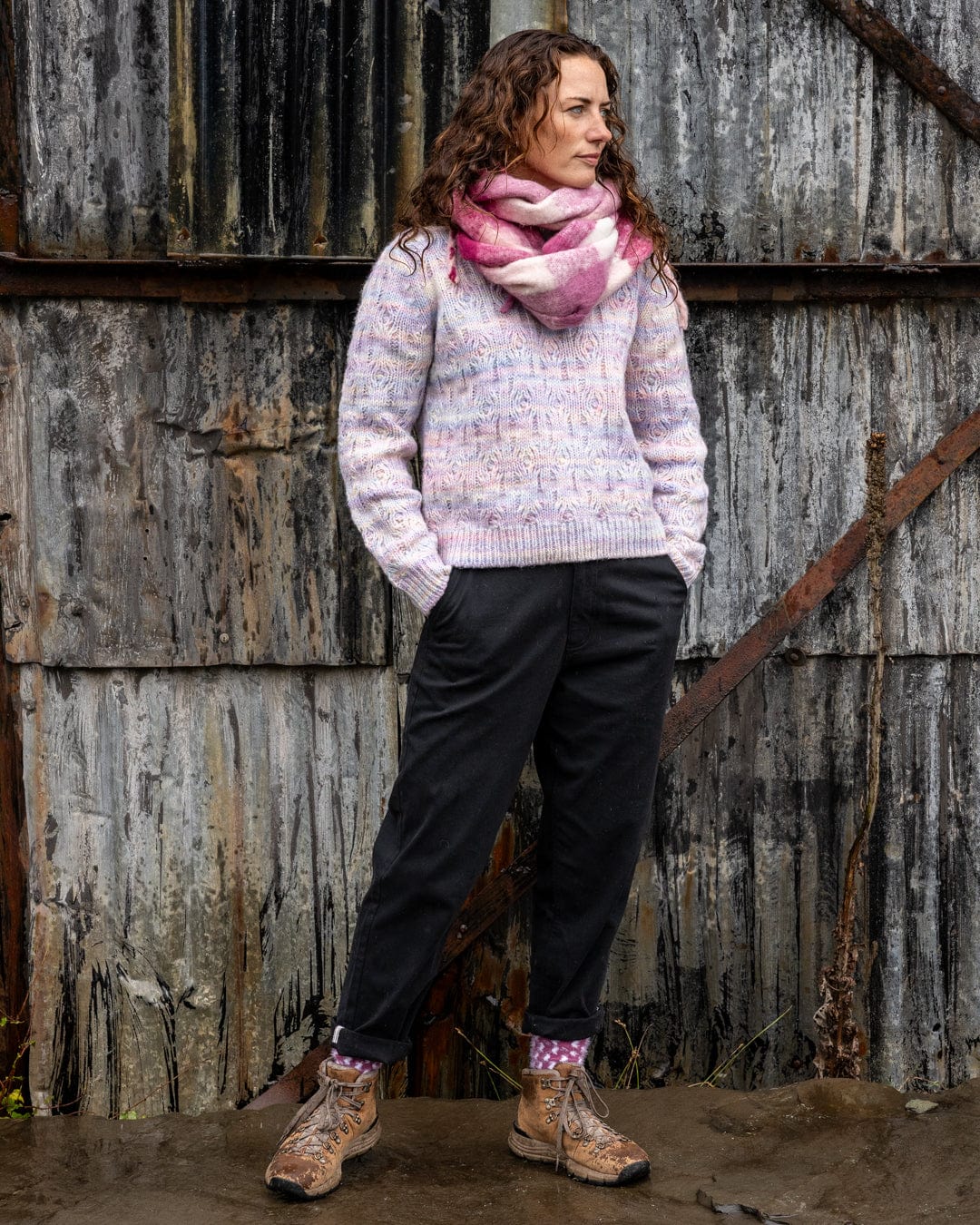 Reeny Womens Pastel Cable Jumper in Purple - Image 6