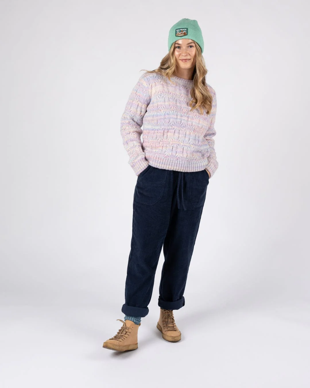 Reeny Womens Pastel Cable Jumper in Purple - Image 7