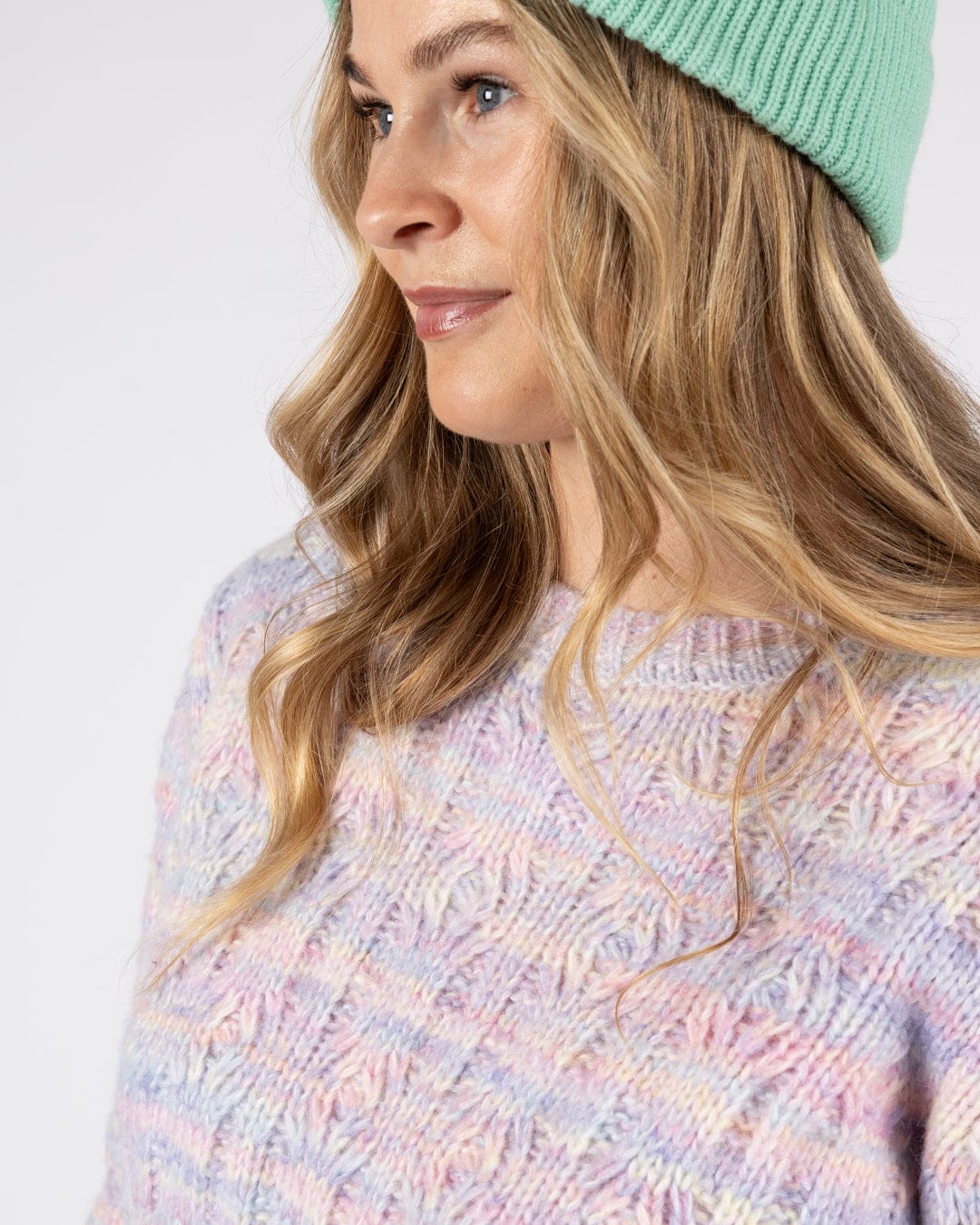 Reeny Womens Pastel Cable Jumper in Purple - Image 8