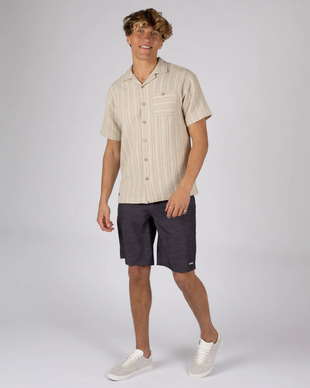 Resort Shirt Mens Short Sleeve Shirt in Cream - Image 4
