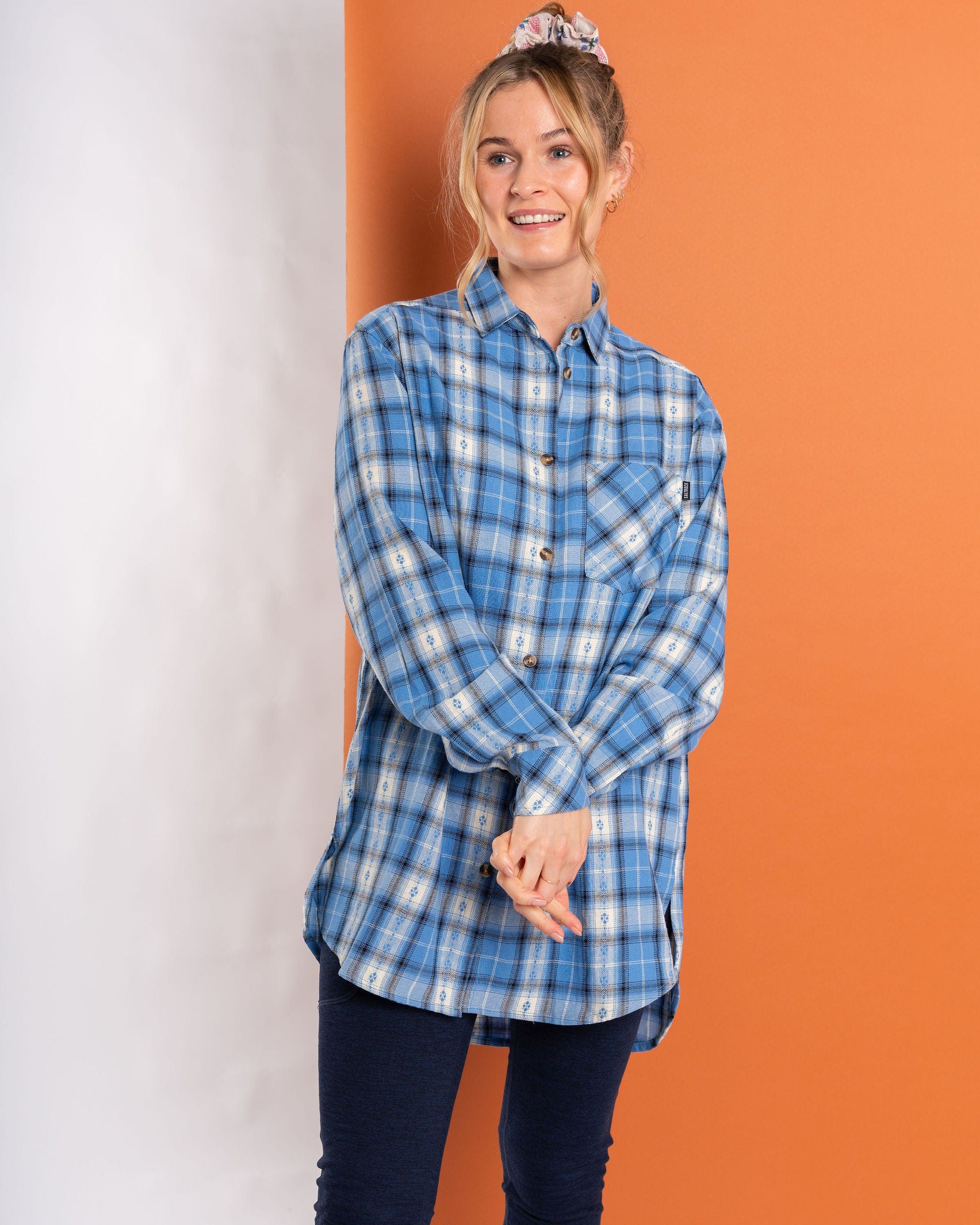 Roxanne  Womens Longline Shirt in Blue
