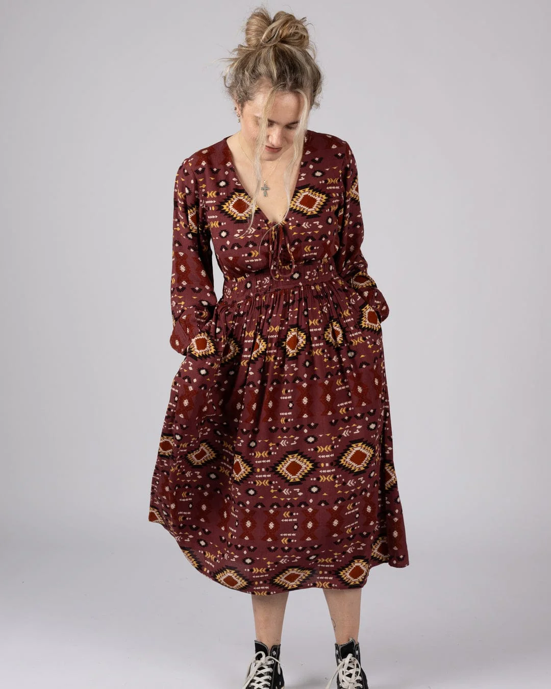 Sabina Womens Midi Dress in Dark Pink - Image 9