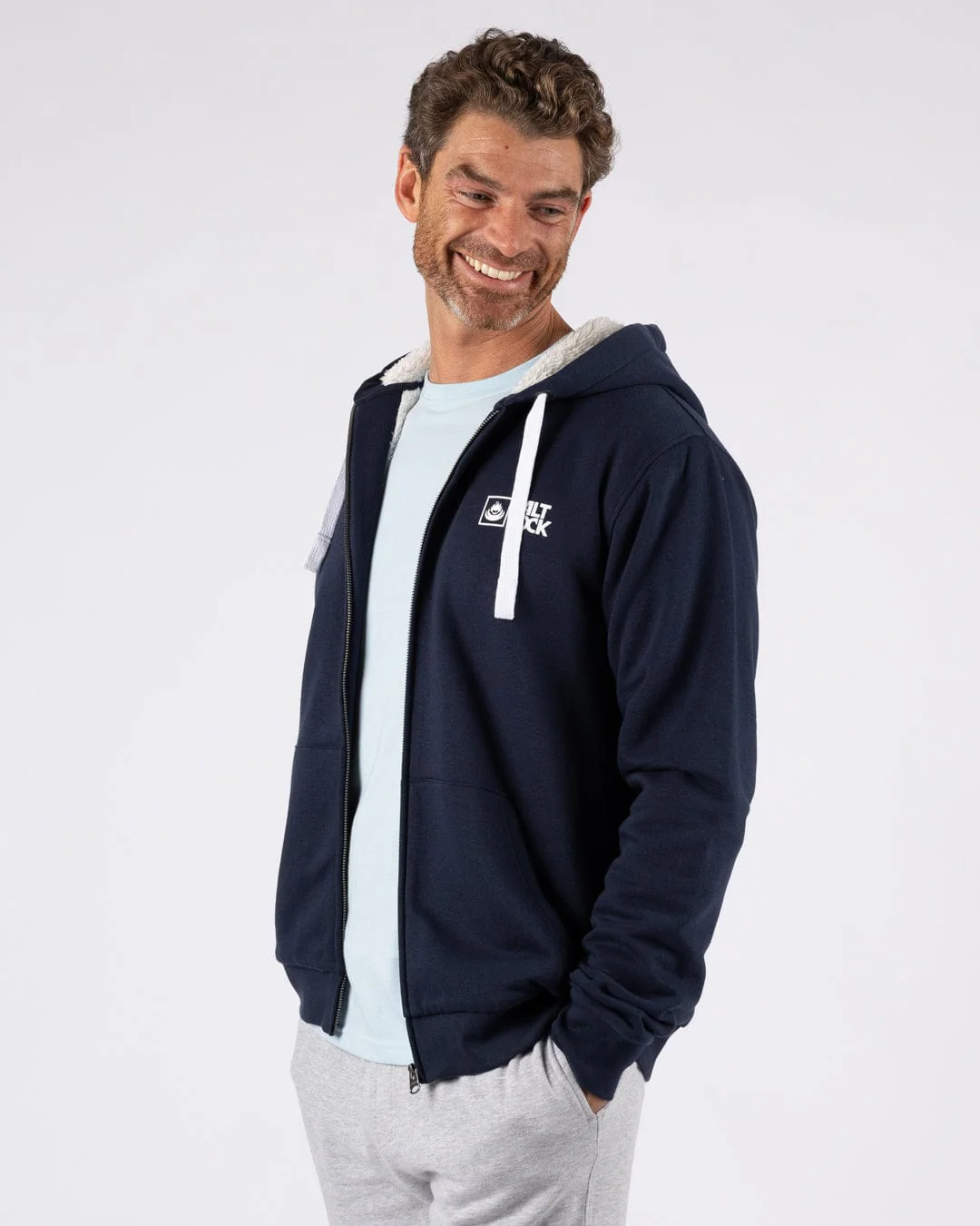 Essential Mens Fur Lined Hoodie in Dark Blue - Image 2
