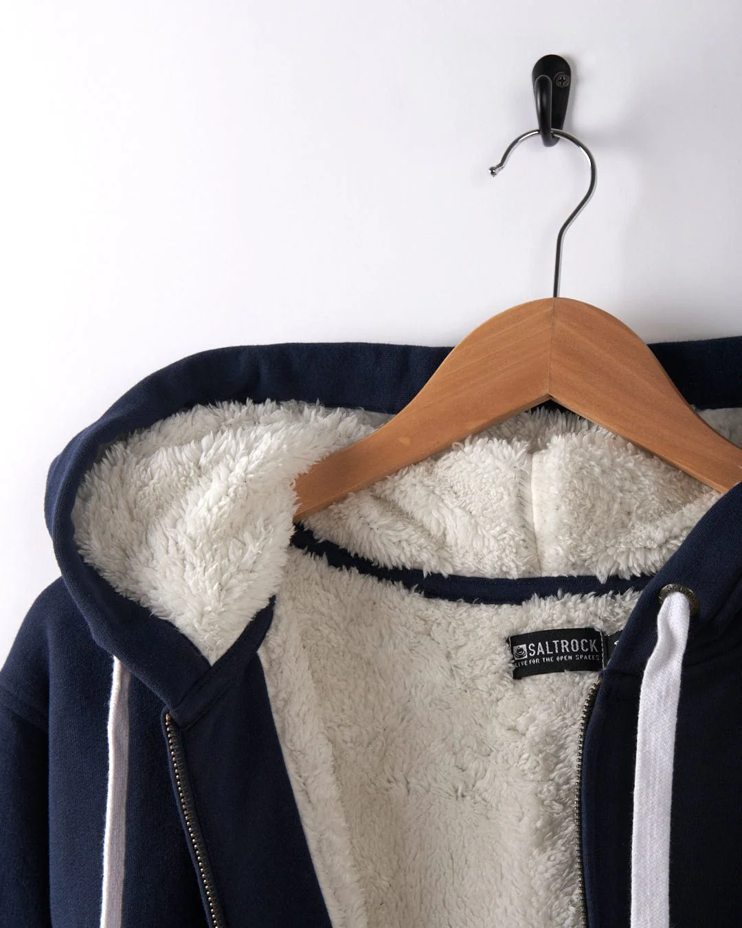 Essential Mens Fur Lined Hoodie in Dark Blue - Image 4