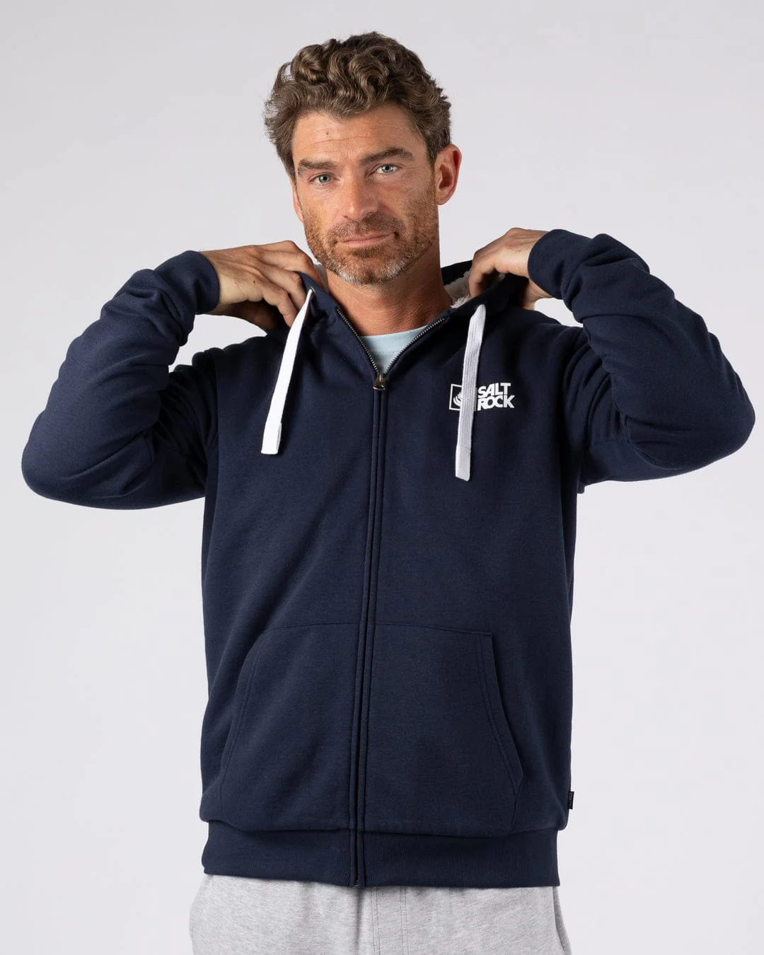 Essential Mens Fur Lined Hoodie in Dark Blue - Image 7