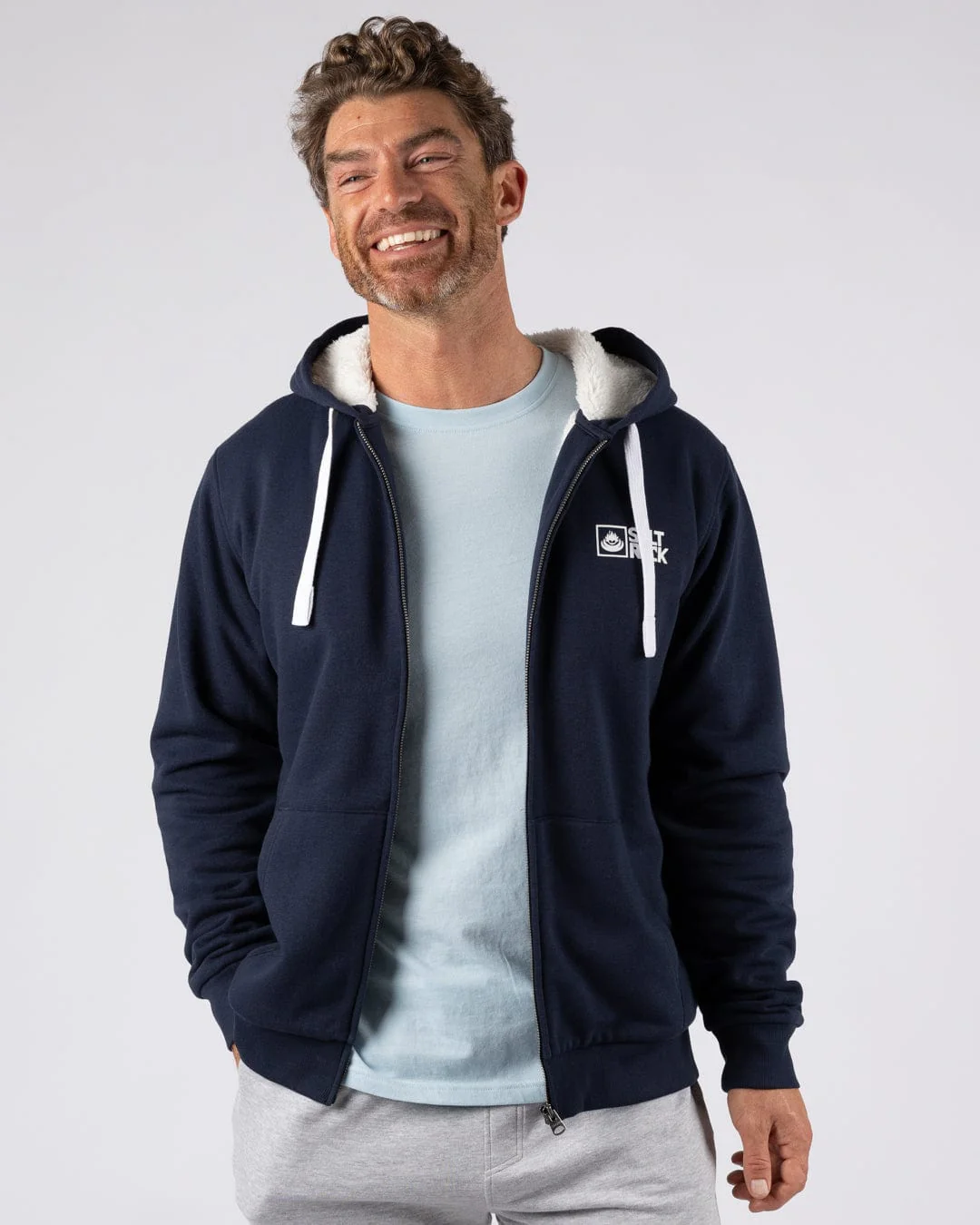 Essential Mens Fur Lined Hoodie in Dark Blue - Image 8