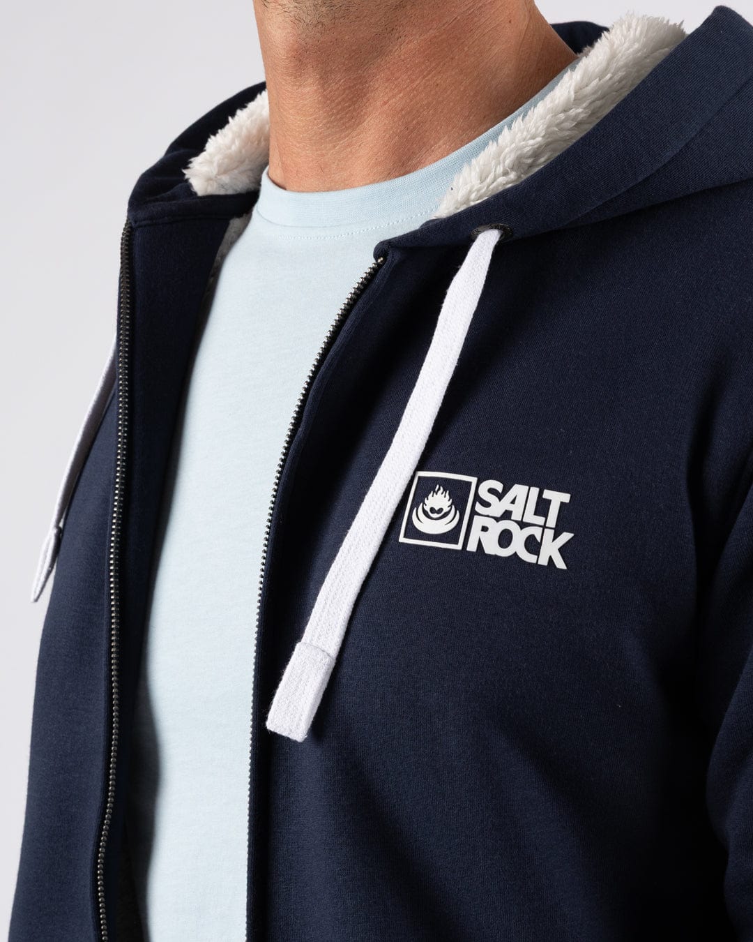 Essential Mens Fur Lined Hoodie in Dark Blue - Image 9