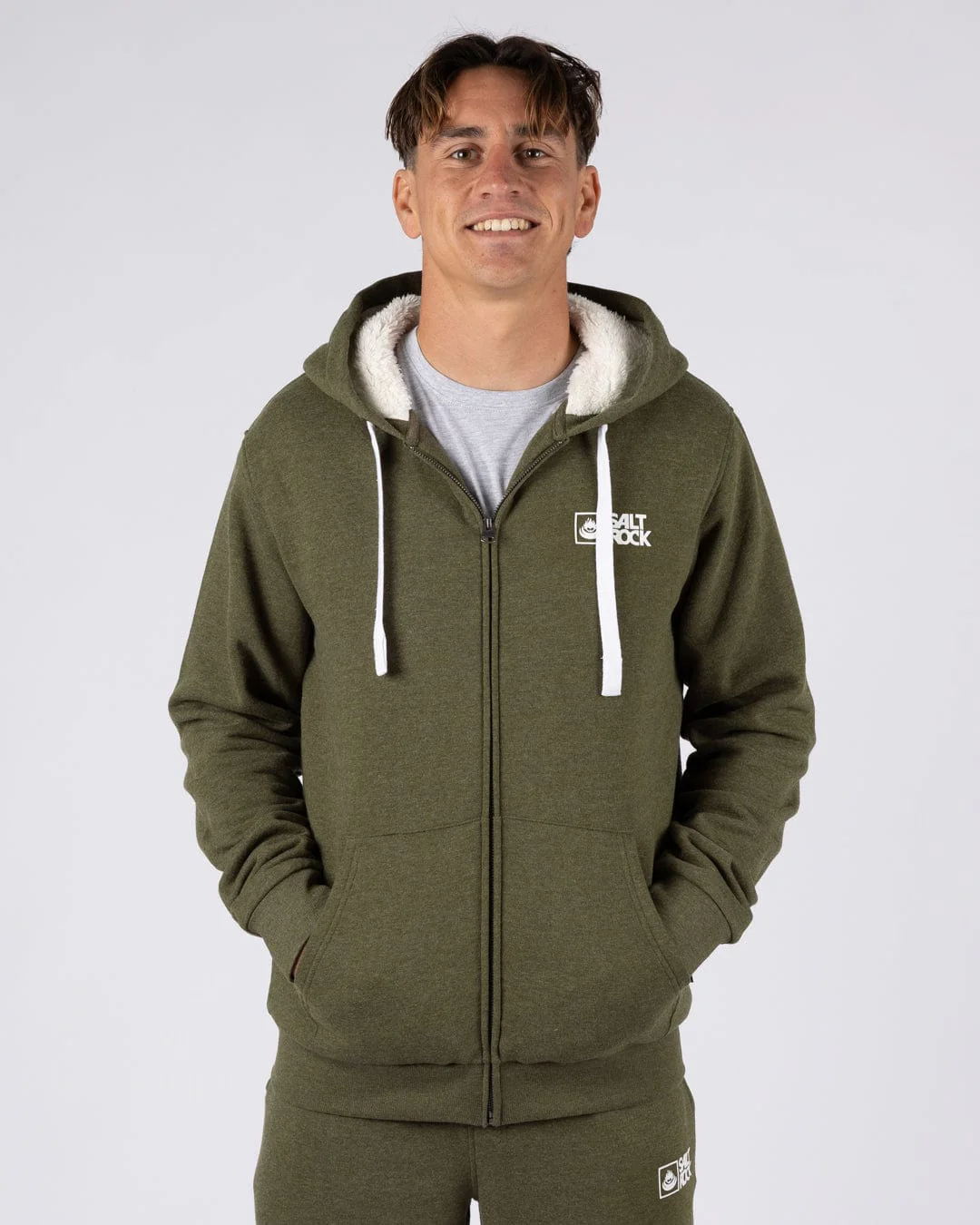 Essential Mens Fur Lined Hoodie in Green